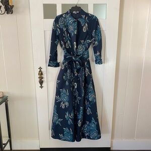 Teri Jon by Rickie Freeman Long Evening Gown Size 6, 3/4 Sleeves Navy Metallic